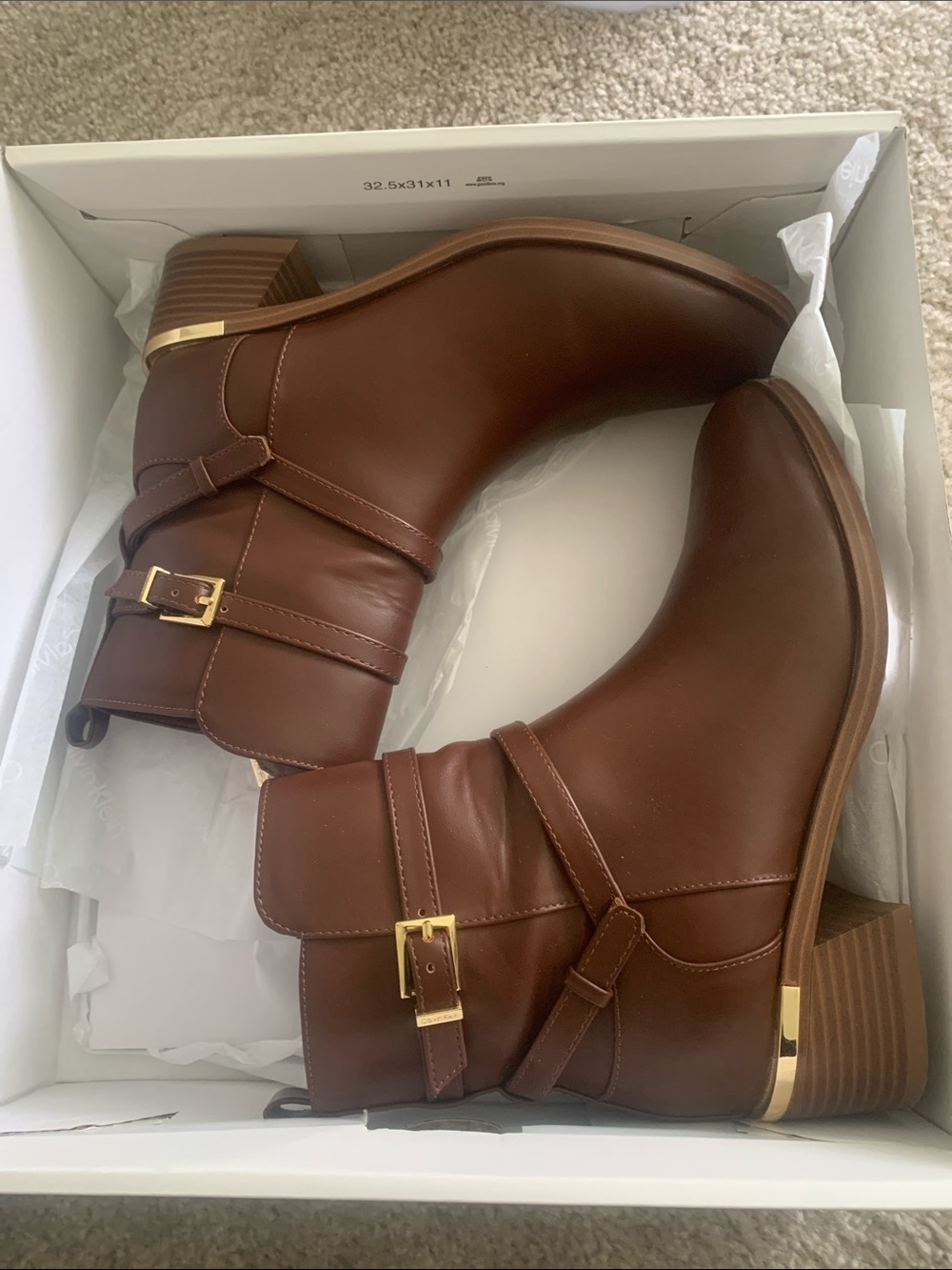 Calvin Klein Women's Brown Leather Buckle Ankle Boots